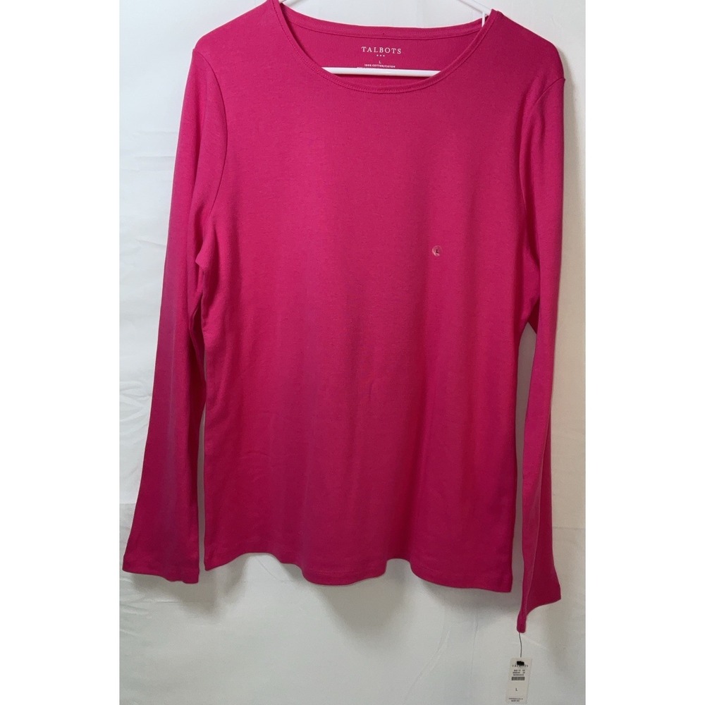 NWT Women's Talbots Long Sleeve 100% Cotton Tee T-Shirt - Pink - Large
